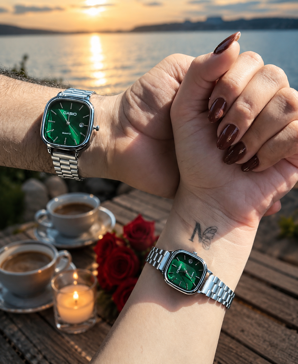 💚🤍 ساعة كابلز خضراء وفضية – أناقة تجمع بينكما ⭐